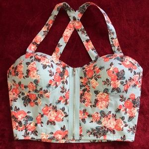 Crop top bustier style crossback front zip S